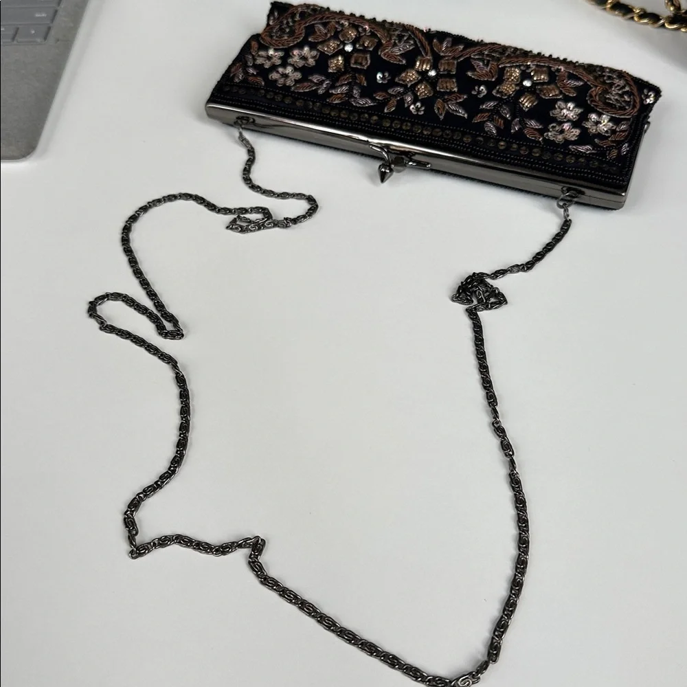 Moyna Embroidered Black Clutch 8.5”x 3.5 x 1” - Picture 5 of 7